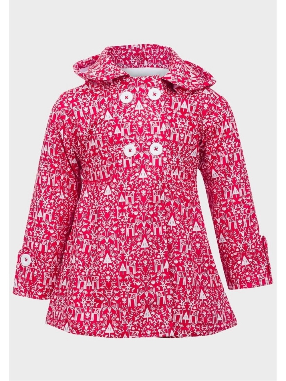 Minoti Rain Coat Red & White Winter Deer Print